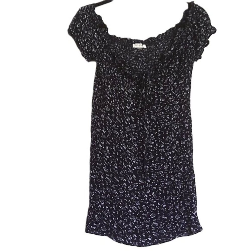 Blush J Mini Dress / Tunic On / Off Shoulder Sweetheart Tie Front Stretch EUC  L